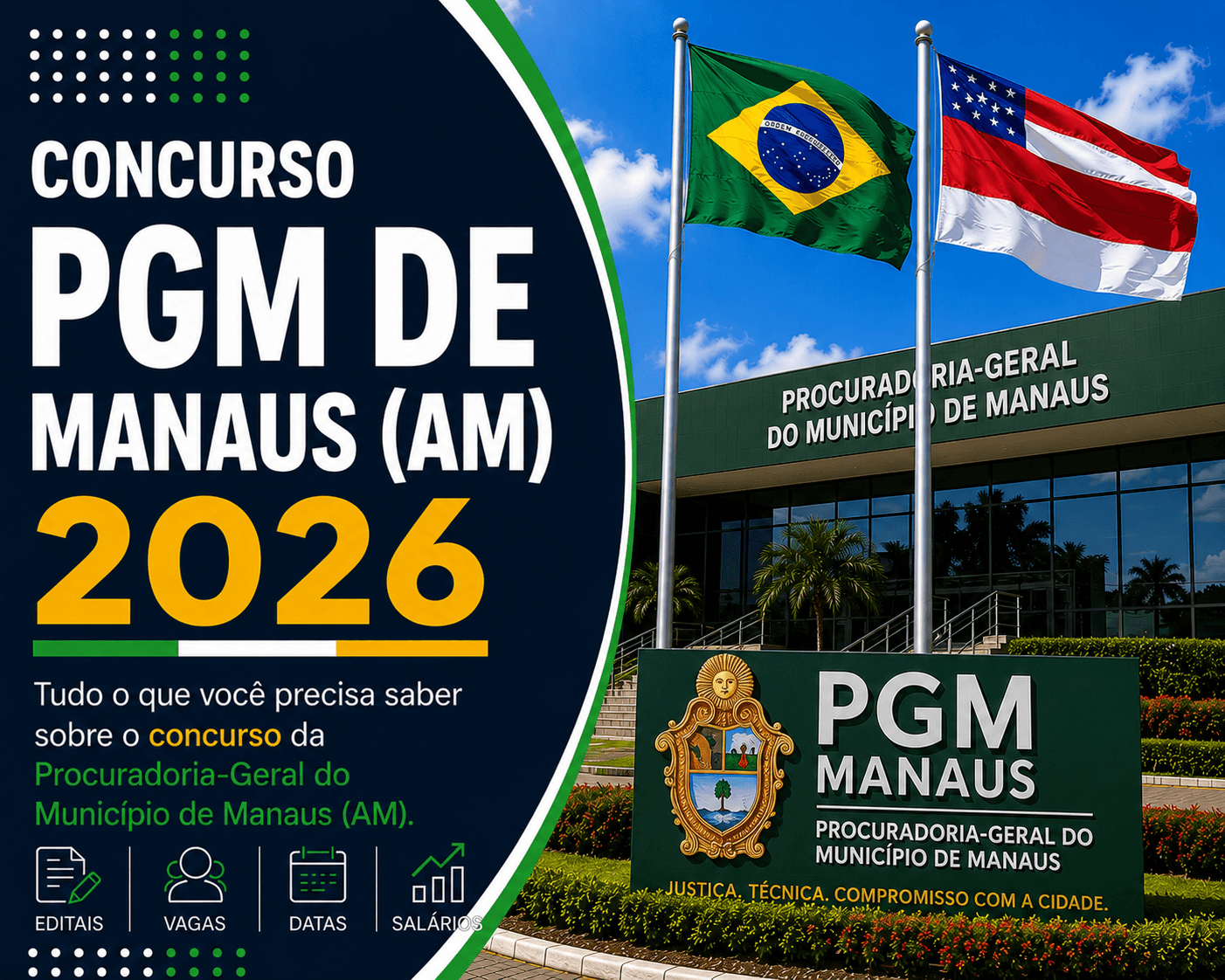 Concurso PGM Manaus AM 2026: Edital com 6 Vagas para Procurador Municipal — Remuneração de R$ 29.009,10 e Inscrições até 04/08